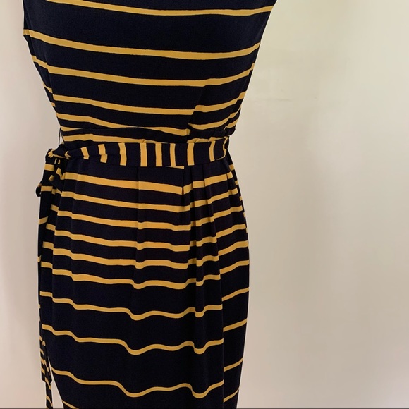 Blue and gold striped dress with ruching - Picture 3 of 5